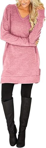 قمصان تونيك يمكن ارتداؤها مع السراويل الضيقة وقميص بأكمام طويلة ورقبة على شكل حرف V وسترة صوفية كاجوال مع جيوب in Kuwait