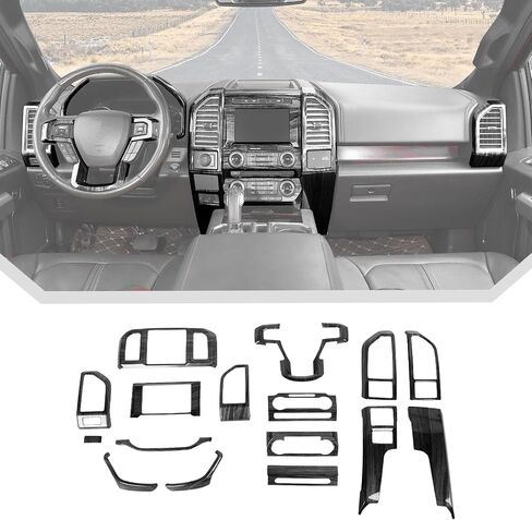 JeCar 16pcs Black Wood Grain Interior Trim Kit for 2015-2020 Ford F150 Interior Accessories in Saudi Arabia