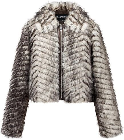 GRAN ORIENTE Women Faux Fur Leopard Print Cropped Jacket,Fleece Fluffy Leather Lined Zip Up Coat in Kuwait