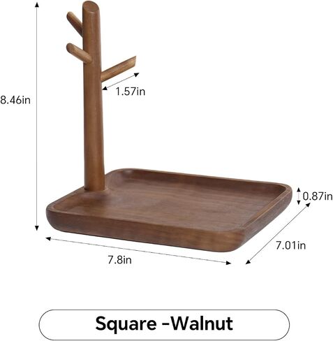 Black Walnut Solid Wood Key Dish Bowl for Entryway Table Square Tray With 3 Hooks, Open Storage for Keys, Wallet, Jewelry (Walnut, Square) in Saudi Arabia