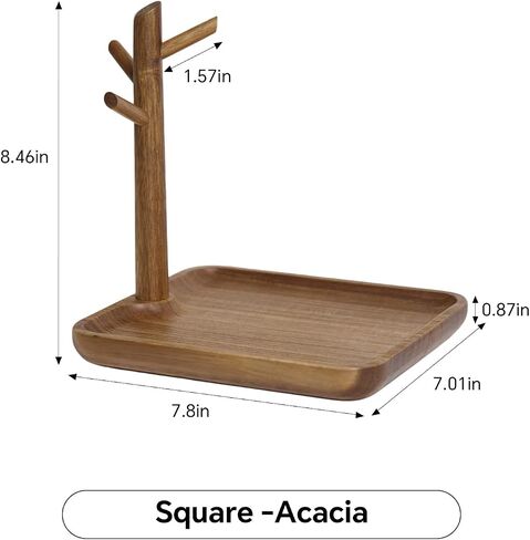 Black Walnut Solid Wood Key Dish Bowl for Entryway Table Square Tray With 3 Hooks, Open Storage for Keys, Wallet, Jewelry (Walnut, Square) in Saudi Arabia