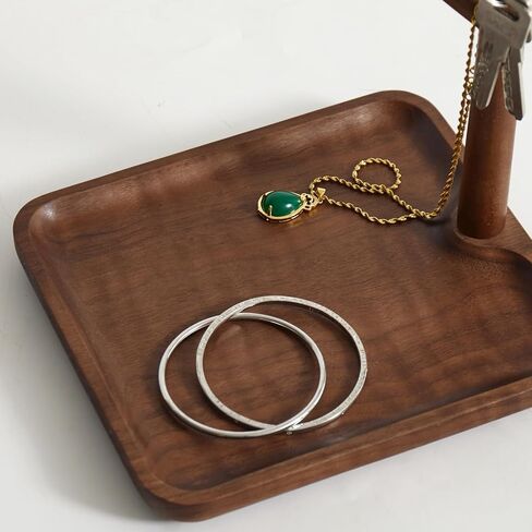 Black Walnut Solid Wood Key Dish Bowl for Entryway Table Square Tray With 3 Hooks, Open Storage for Keys, Wallet, Jewelry (Walnut, Square) in Saudi Arabia