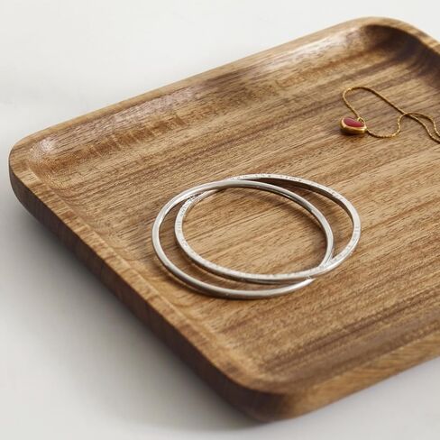 Black Walnut Solid Wood Key Dish Bowl for Entryway Table Square Tray With 3 Hooks, Open Storage for Keys, Wallet, Jewelry (Walnut, Square) in Saudi Arabia
