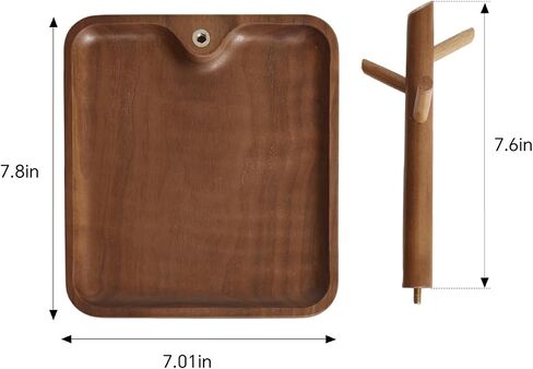 Black Walnut Solid Wood Key Dish Bowl for Entryway Table Square Tray With 3 Hooks, Open Storage for Keys, Wallet, Jewelry (Walnut, Square) in Saudi Arabia