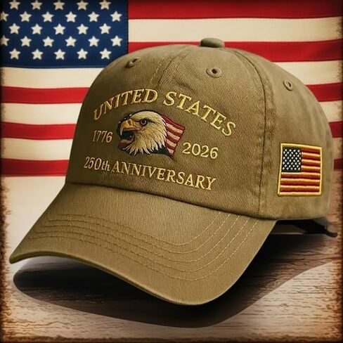 250th Anniversary Patriotic Tribute Baseball Cap, Adjustable Military Embroidered Veteran Hat, Headwear Gift in Kuwait