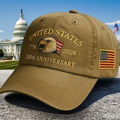 250th Anniversary Patriotic Tribute Baseball Cap, Adjustable Military Embroidered Veteran Hat, Headwear Gift in Kuwait
