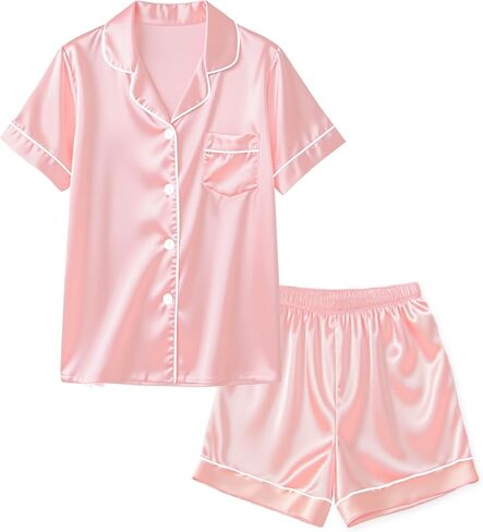 Binpaw Girl's 2 قطعة بيجاما مجموعة قصيرة الأكمام PJ مجموعة القميص والقصيرة in Kuwait