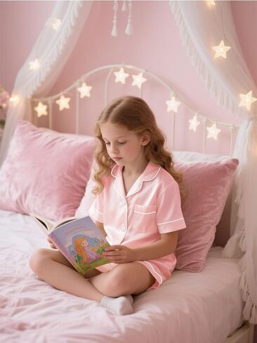 Binpaw Girl's 2 قطعة بيجاما مجموعة قصيرة الأكمام PJ مجموعة القميص والقصيرة in Kuwait