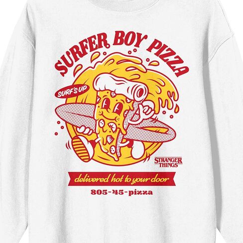 سترة Bioworld Stranger Things Surfer Boy Pizza للبالغين بيضاء برقبة دائرية in Saudi Arabia