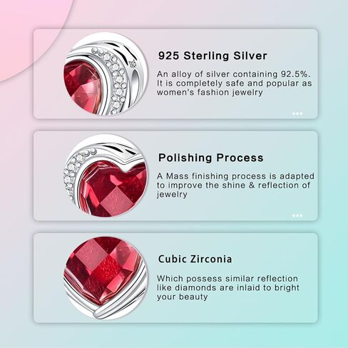 Birthstone Charms 925 Sterling Silver Cubic Zirconia Heart Dangle Charms fit for Bracelets and Necklaces Jewelry Gift in Kuwait