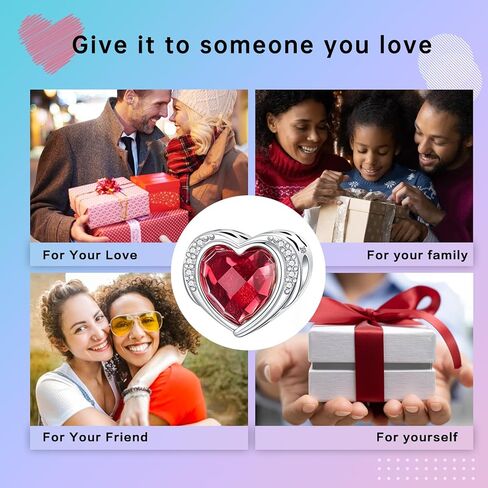 Birthstone Charms 925 Sterling Silver Cubic Zirconia Heart Dangle Charms fit for Bracelets and Necklaces Jewelry Gift in Kuwait