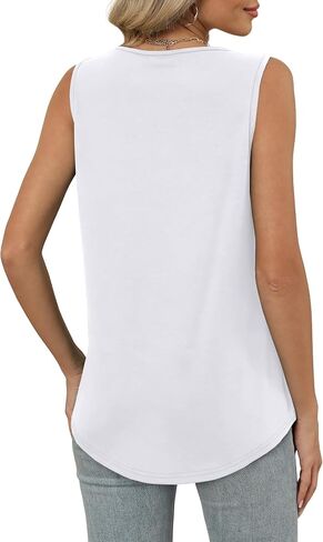 OFEEFAN Tank Top for Women Loose Fit Sleeveless Shirts V Neck Summer Clothes Ruched Women's Tees and Tanks Curved Hem in Saudi Arabia