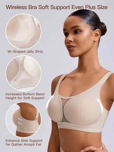Women's Plus Size Wireless Bra Seamless Full Coverage Comfortable Tshirt Bras with Convertible Straps in Saudi Arabia