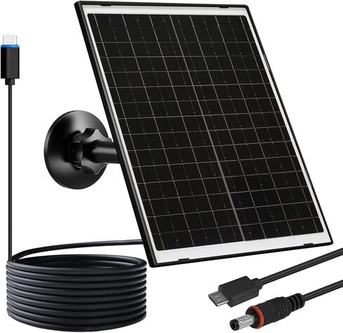 لوحة شمسية FUTUREZEN 6 واط لكاميرا الأمان في الهواء الطلق، شاحن شمسي 5 فولت USB/USB-C متوافق مع كاميرات البطارية القابلة لإعادة الشحن، مقاومة للماء IP66، حامل قابل للتعديل 360 درجة، كابل 9.8 قدم (عبوة واحدة، أسود) in Kuwait