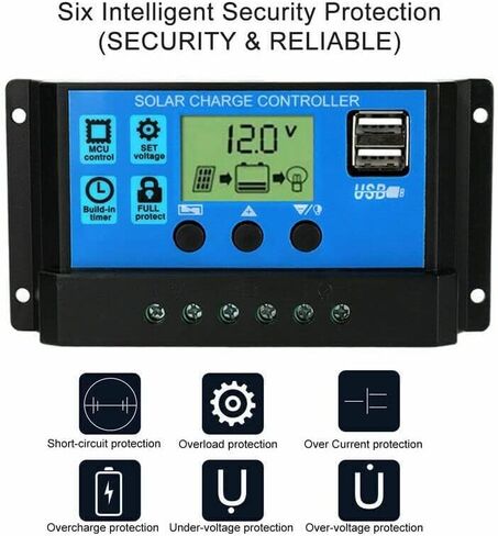 جهاز التحكم بالشحن بالطاقة الشمسية 100 أمبير 12 فولت/24 فولت: منظم الألواح الشمسية مع شاشة LCD قابلة للتعديل ومنفذ USB مزدوج لإعداد الموقت PWM التلقائي in Kuwait