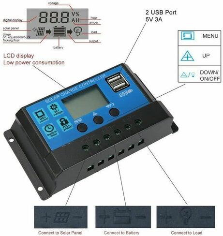 جهاز التحكم بالشحن بالطاقة الشمسية 100 أمبير 12 فولت/24 فولت: منظم الألواح الشمسية مع شاشة LCD قابلة للتعديل ومنفذ USB مزدوج لإعداد الموقت PWM التلقائي in Kuwait