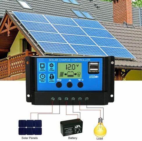 جهاز التحكم بالشحن بالطاقة الشمسية 100 أمبير 12 فولت/24 فولت: منظم الألواح الشمسية مع شاشة LCD قابلة للتعديل ومنفذ USB مزدوج لإعداد الموقت PWM التلقائي in Kuwait