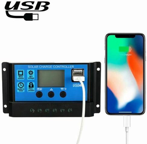 جهاز التحكم بالشحن بالطاقة الشمسية 100 أمبير 12 فولت/24 فولت: منظم الألواح الشمسية مع شاشة LCD قابلة للتعديل ومنفذ USB مزدوج لإعداد الموقت PWM التلقائي in Kuwait