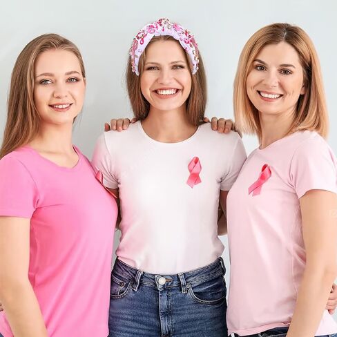 Pink Ribbon Headband for Women Breast Cancer Awareness Hairband Crystal Pearl Knotted Hairband Jeweled Embellished Wide Top Knot Headwear Breast Cancer Hair Accessory (Pink Ribbon Headband A) in Saudi Arabia