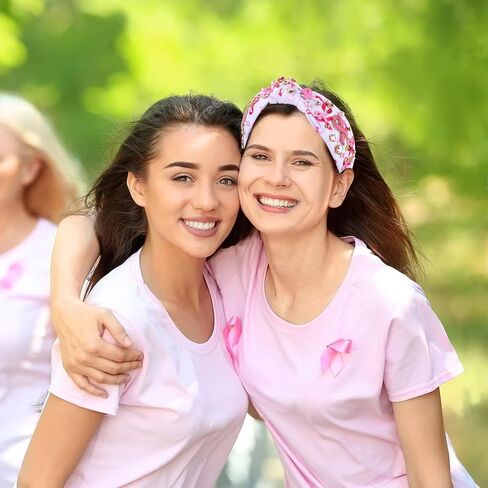 Pink Ribbon Headband for Women Breast Cancer Awareness Hairband Crystal Pearl Knotted Hairband Jeweled Embellished Wide Top Knot Headwear Breast Cancer Hair Accessory (Pink Ribbon Headband A) in Saudi Arabia