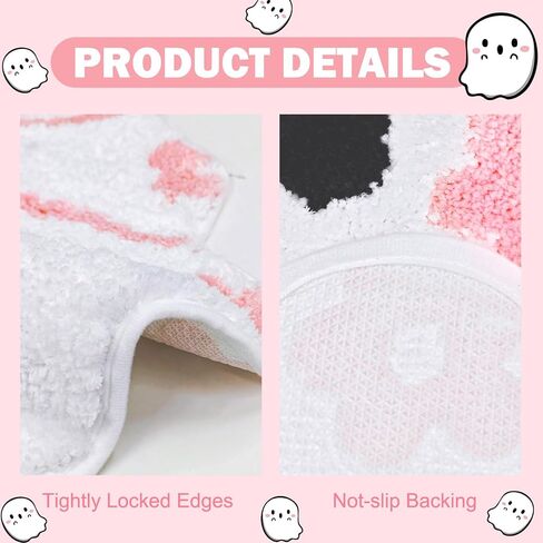 Mocsicka Pink Halloween Bath Mat Cute Ghost Bathroom Rug Super Soft Absorbent Bathroom Rugs Non Slip Halloween Bath Mat Machine Washable Rug for Bathrooms 24x26 inch (Pink) in Saudi Arabia