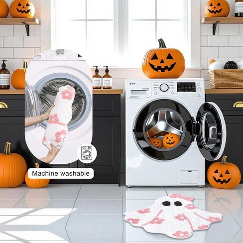 Mocsicka Pink Halloween Bath Mat Cute Ghost Bathroom Rug Super Soft Absorbent Bathroom Rugs Non Slip Halloween Bath Mat Machine Washable Rug for Bathrooms 24x26 inch (Pink) in Saudi Arabia