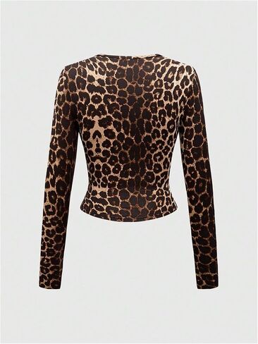WDIRARA Women's Leopard Print Deep V Neck Shirt Long Sleeve Wrap Ruched Blouse Tops in Saudi Arabia