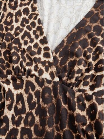 WDIRARA Women's Leopard Print Deep V Neck Shirt Long Sleeve Wrap Ruched Blouse Tops in Saudi Arabia