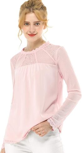 Allegra K Women's Chiffon Tops Elegant Wedding Guets Sheer Mesh Lace Long Sleeve Blouse in Saudi Arabia