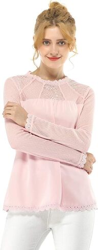 Allegra K Women's Chiffon Tops Elegant Wedding Guets Sheer Mesh Lace Long Sleeve Blouse in Saudi Arabia