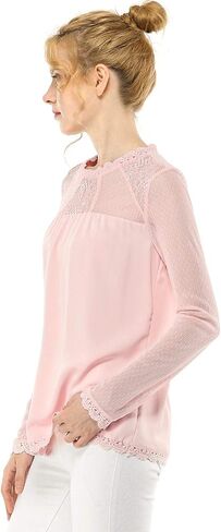 Allegra K Women's Chiffon Tops Elegant Wedding Guets Sheer Mesh Lace Long Sleeve Blouse in Saudi Arabia
