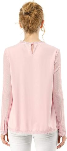 Allegra K Women's Chiffon Tops Elegant Wedding Guets Sheer Mesh Lace Long Sleeve Blouse in Saudi Arabia