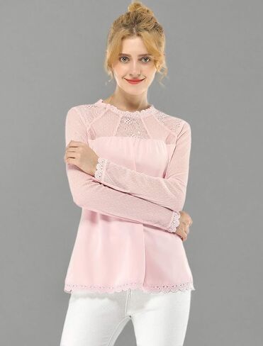 Allegra K Women's Chiffon Tops Elegant Wedding Guets Sheer Mesh Lace Long Sleeve Blouse in Saudi Arabia