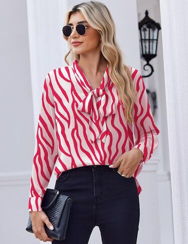 Zeagoo Womens Blouses Chiffon Long Sleeve Shirts Bow Tie Neck Work Tops Business Casual Outfits in Saudi Arabia
