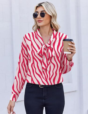 Zeagoo Womens Blouses Chiffon Long Sleeve Shirts Bow Tie Neck Work Tops Business Casual Outfits in Saudi Arabia