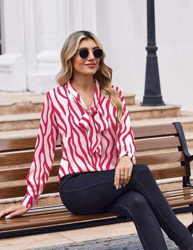 Zeagoo Womens Blouses Chiffon Long Sleeve Shirts Bow Tie Neck Work Tops Business Casual Outfits in Saudi Arabia