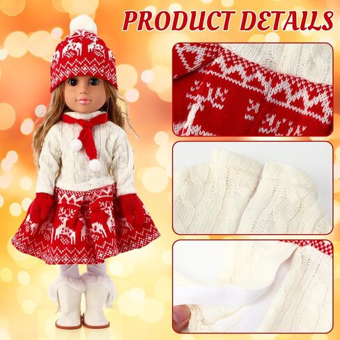6 Pcs Winter Doll Clothes and Accessories Set 18 Inches Christmas Doll Outfits Xmas Costumes Included Sweats Dress Trousers Hat Shoes Scarf Gloves for Party Favors Girl Gift(Snow,Gray) in Saudi Arabia