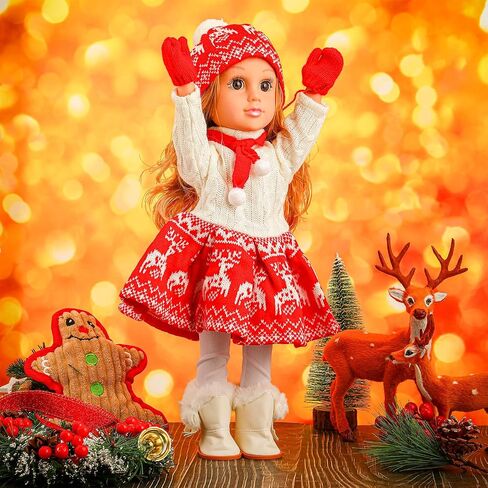6 Pcs Winter Doll Clothes and Accessories Set 18 Inches Christmas Doll Outfits Xmas Costumes Included Sweats Dress Trousers Hat Shoes Scarf Gloves for Party Favors Girl Gift(Snow,Gray) in Saudi Arabia