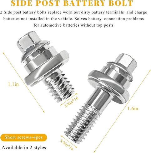 4 PCS Side Battery Terminal Bolts, 3/8"-16 Standard Battery Side Post Extender Short Stud, Side Post Battery Terminal Bolt Stud Replacement for GM Post, Car Accessories in Kuwait