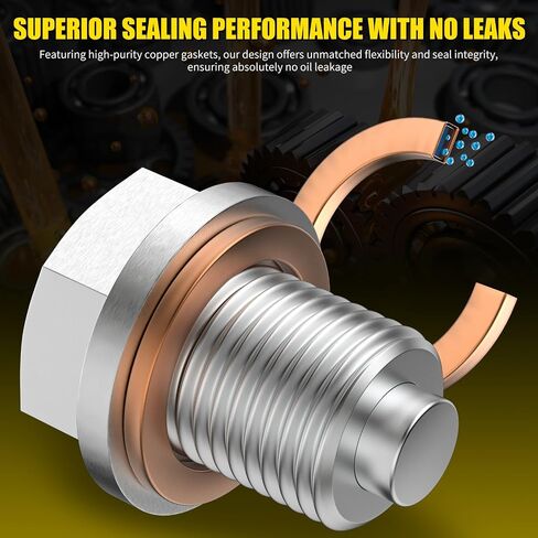 AILEO M14x1.5 Premium Stainless Steel Magnetic Oil Drain Plug – Leak-Proof Copper Crush Washer, Durable Oil Plug Replacement Fit for Honda, Acura, Ford, GM, Mazda, Hyundai, Kia & More - 1PCS in Saudi Arabia