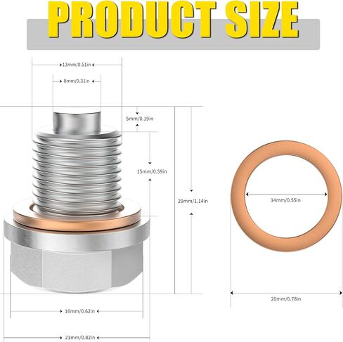 AILEO M14x1.5 Premium Stainless Steel Magnetic Oil Drain Plug – Leak-Proof Copper Crush Washer, Durable Oil Plug Replacement Fit for Honda, Acura, Ford, GM, Mazda, Hyundai, Kia & More - 1PCS in Saudi Arabia