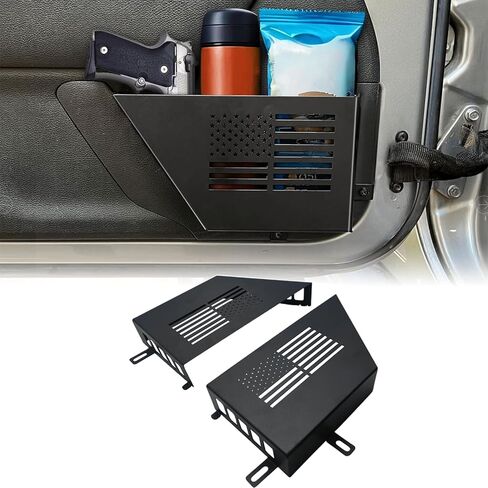 Metal Front Door Storage Box Black Door Side Insert Organizer Box Pockets for 2007-2018 Jeep Wrangler JK 2/4 Door 2pcs Grille front face design (Grille Front Door) in Kuwait