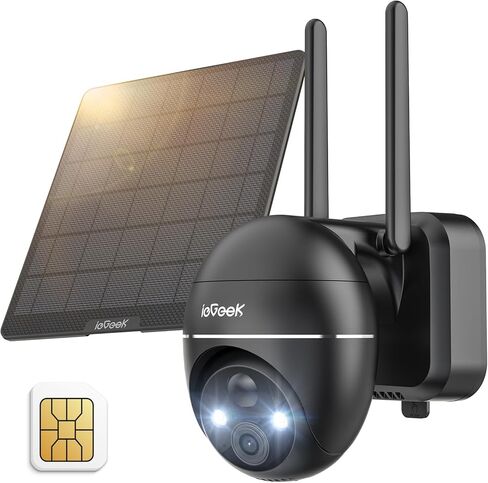 ieGeek 4G LTE Cellular Security Cameras Wireless Outdoor, 2K No WiFi Solar Cameras for Home Security System, Color Night Vision, 360°Live View,PIR Motion Sensor,2-Way Talk(with 64G SD&SIM Card) in Saudi Arabia