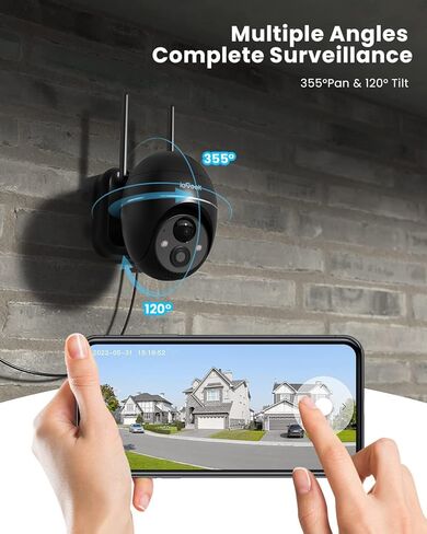ieGeek 4G LTE Cellular Security Cameras Wireless Outdoor, 2K No WiFi Solar Cameras for Home Security System, Color Night Vision, 360°Live View,PIR Motion Sensor,2-Way Talk(with 64G SD&SIM Card) in Kuwait