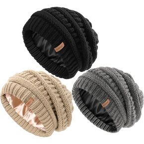 FURTALK Womes Slouchy Winter Beanie Knit Hat Satin Lined 3 Pack Thick Warm Fashionable Skull Cap in Kuwait