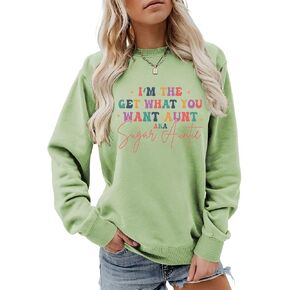 Sugar Auntie Sweatshirt Women Letter Graphic Funny Aunt Life Shirt Crewneck Long Sleeve Auntie Fall Pullover Tops in Saudi Arabia