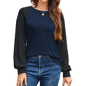 Poetsky Womens Long Sleeve Sweatshirts Pleated Cable Knit Tops Fall Fashion Outfits Business Casual Blouses in Kuwait
