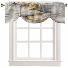 Marble Grey Yellow Gold Tie Up Valance Curtains for Windows, Kitchen Curtains Window Shades, Abstract Modern Gradient Art Light Filtering Roman Curtain Valances for Bedroom/Bathroom/Cafe 54'' x 18'' in Saudi Arabia