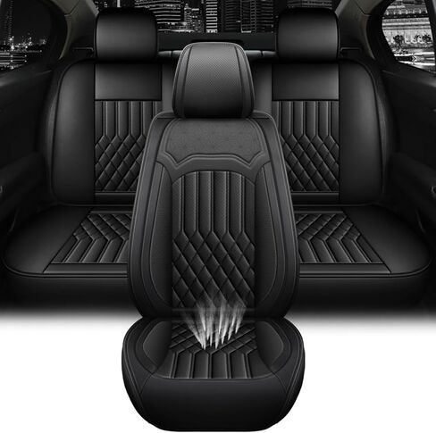 أغطية مقاعد السيارة لسيارة Chevy Equinox 2006-2025، غطاء مقعد عالمي من الجلد مقاوم للماء ومضاد للانزلاق للفصول الأربعة، غطاء مقعد سيارة مريح مع وسادة هوائية (أسود، 5 مقاعد) in Kuwait