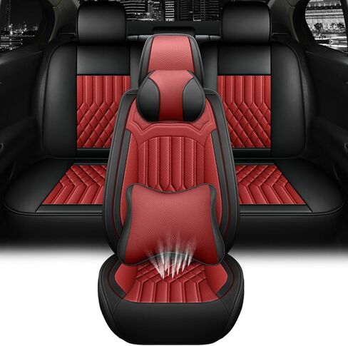 أغطية مقاعد السيارة لسيارة Chevy Equinox 2006-2025، غطاء مقعد عالمي من الجلد مقاوم للماء ومضاد للانزلاق للفصول الأربعة، غطاء مقعد سيارة مريح مع وسادة هوائية (أسود، 5 مقاعد) in Kuwait